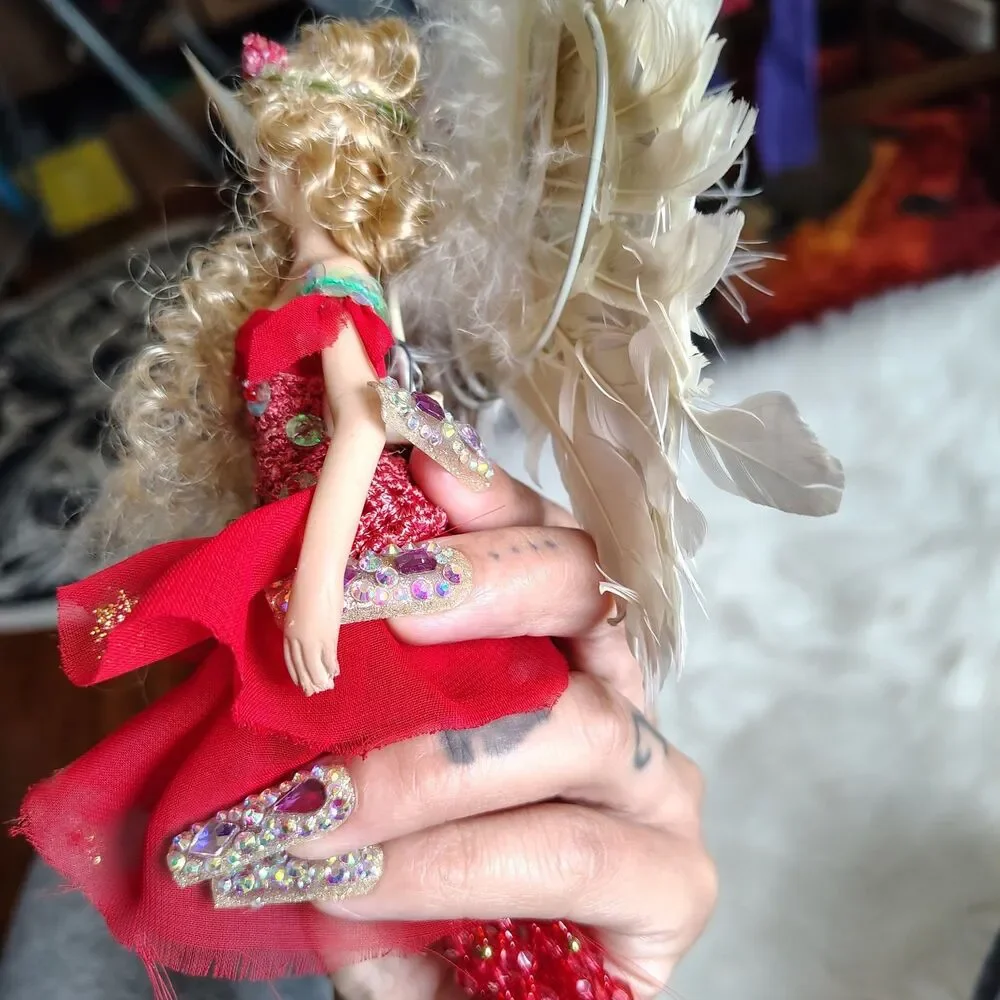 Fairycore Beaded Chime Ornament Wings Red